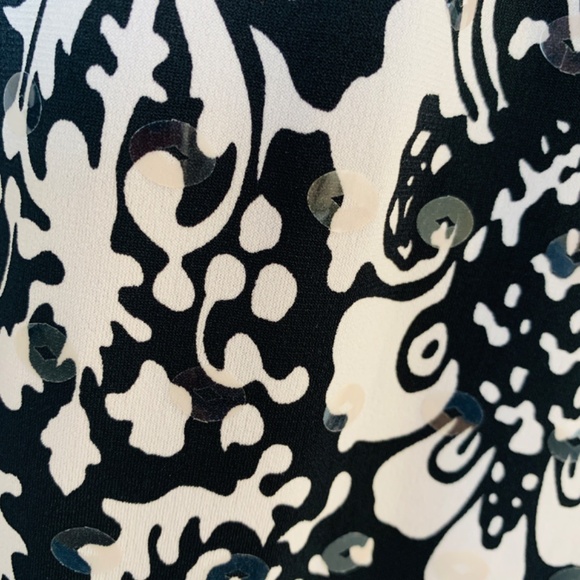 Joseph Ribkoff Damask Print Dress Size 8 Black White Sequins Body Con - Picture 7 of 14